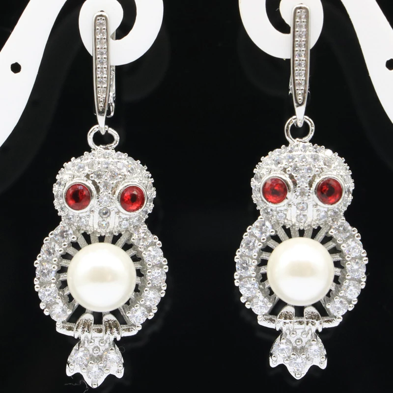 Buy 3 Get 1 Free 40x17mm Stunning Owl Shape Garnet White Bright Cubic Zircon For Women Present Silver Pendant Earrings