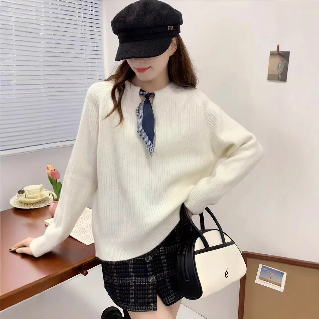 

Autumn and Winter Design Sense, Pullover, Ribbon Tie, Gentle and Fashionable, Versatile Knitted Sweater for Women