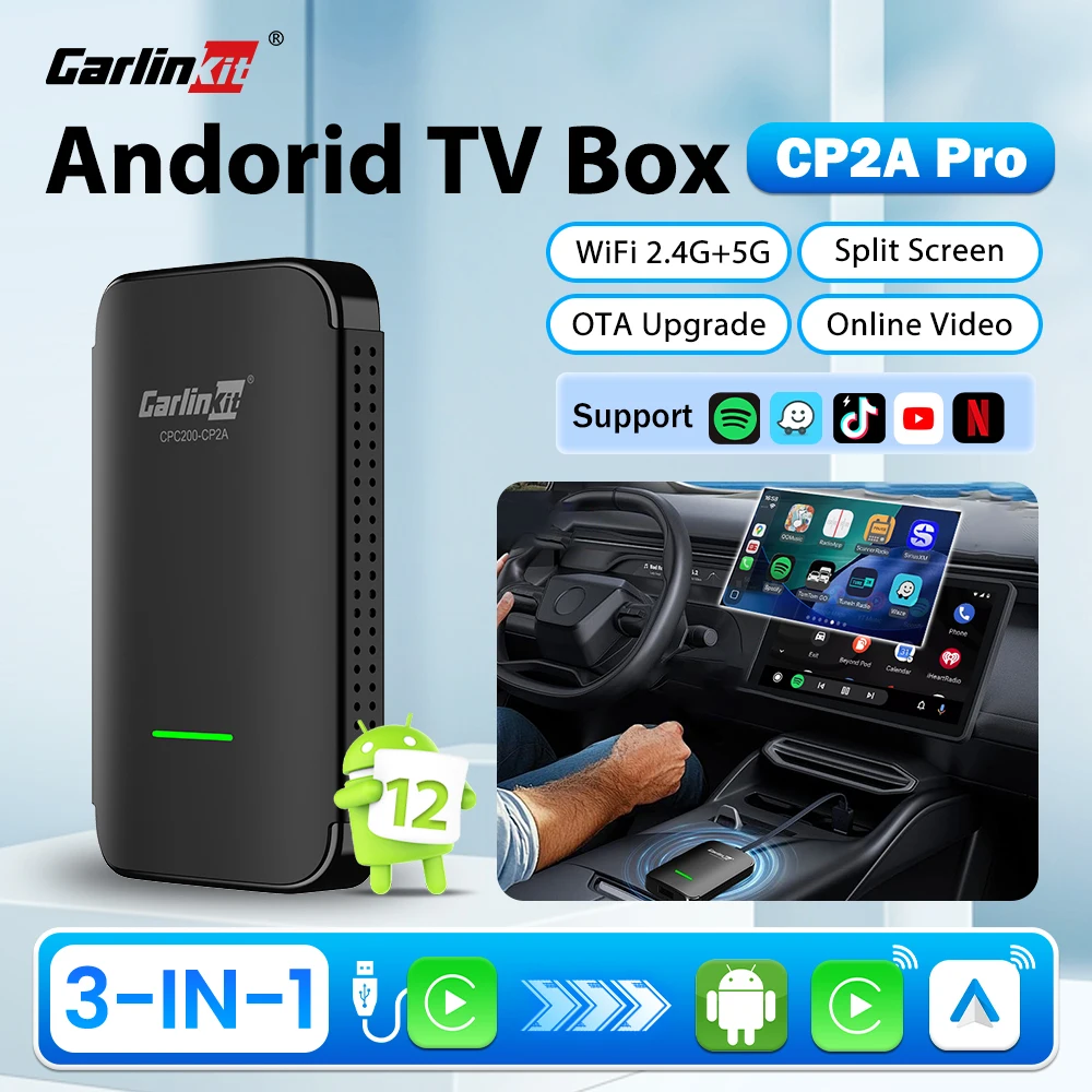 CarlinKit CP2A Pro Ai Box Беспроводной адаптер CarPlay Android Auto Wireless Smart CarPlay Box Поддержка YouTube Netflix TikTok USB 5G