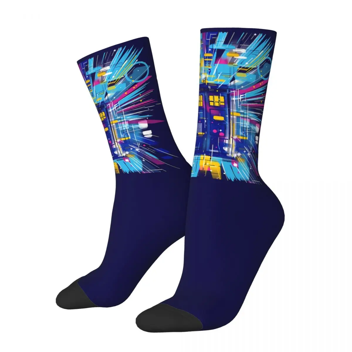 Shiny Blue Box Sock Printed Man Polyester