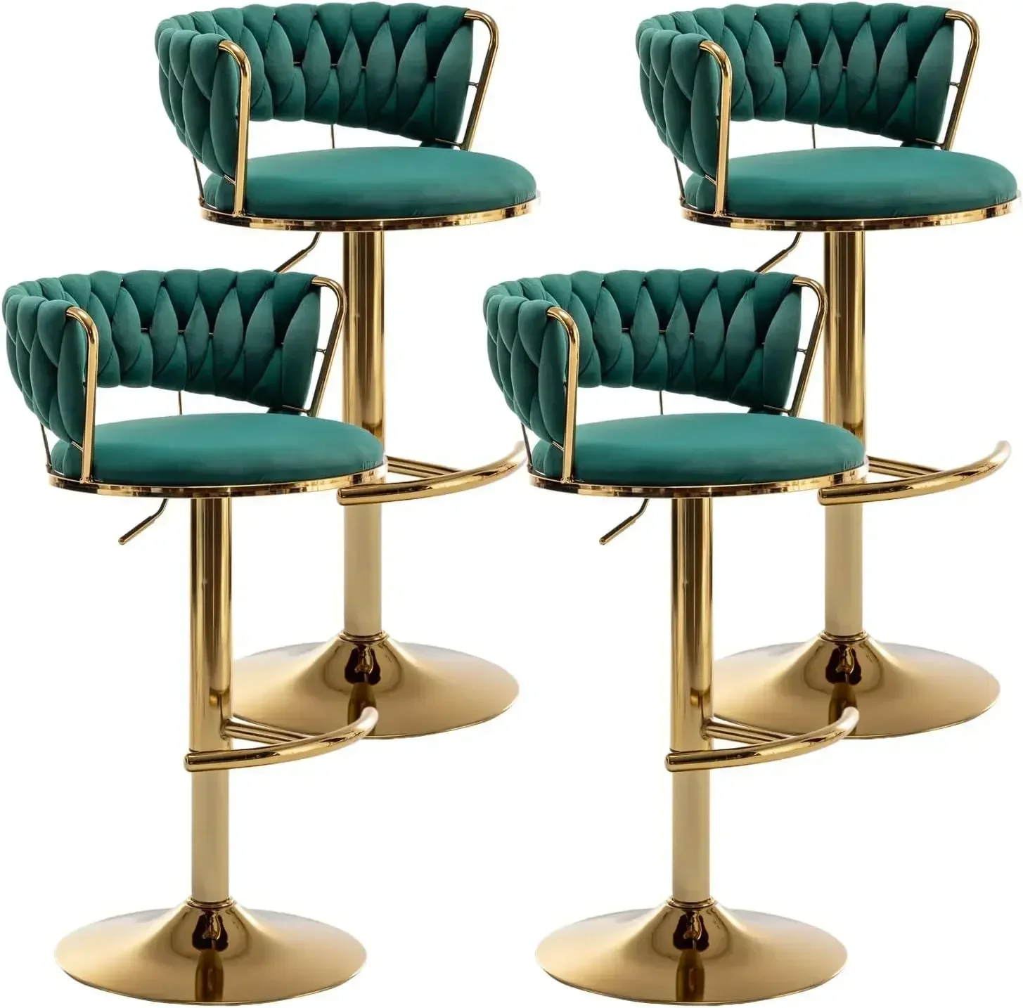

A Gold Velvet Stools Set of 4Counter Height Chairs with Low Back Swivel Stool for Kitchen Island Bar Pub (Green)