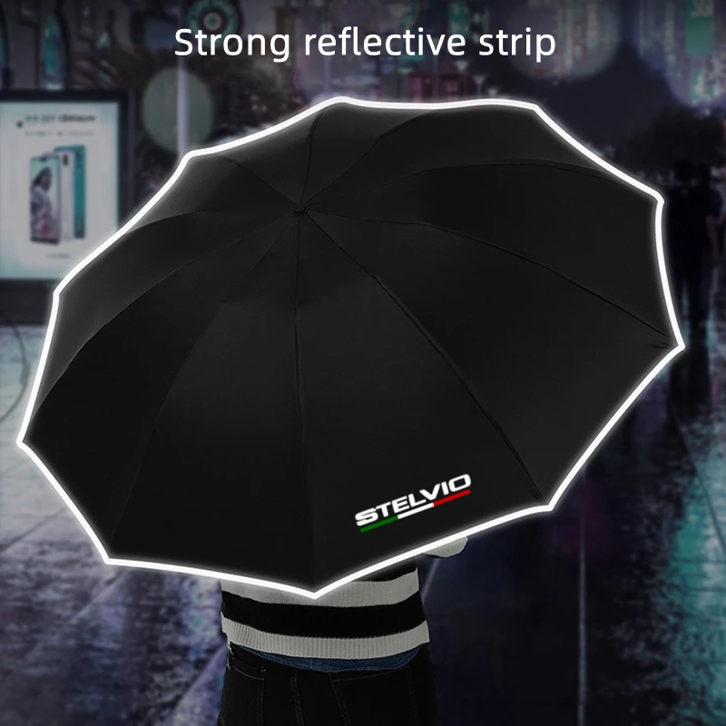 Fully Automatic UV Umbrella With LED Flashlight Reflective Stripe Reverse Umbrellas For Alfa Romeo Stelvio Car Accessories