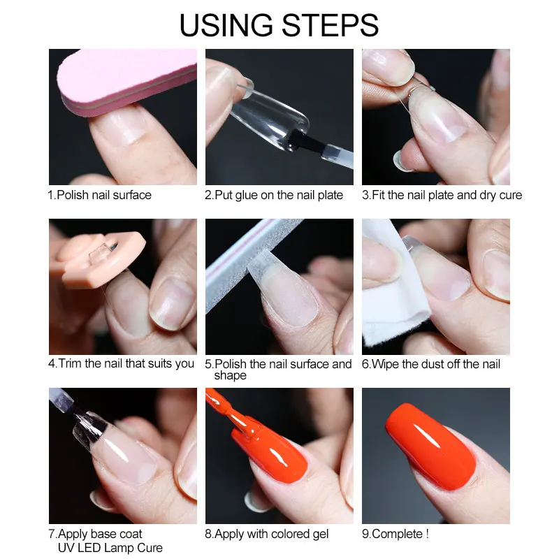 Puntas de extensión de uñas postizas, esmalte de uñas de Gel acrílico, dedo falso esculpido, cubierta completa, molde de construcción rápida, juego de herramientas de manicura