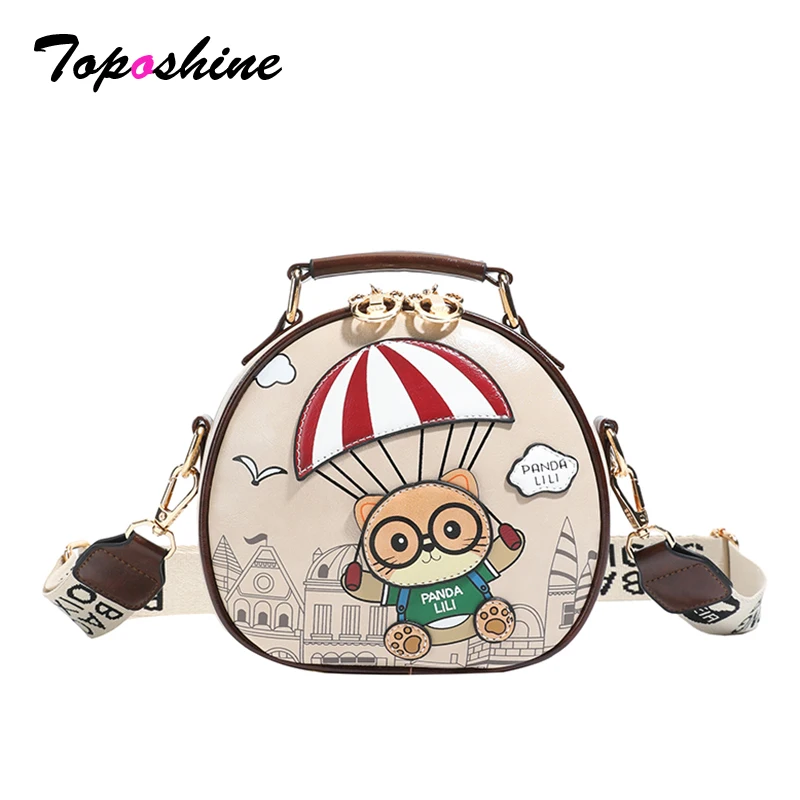 

Toposhine Kawaii Panda Lili Parachute Print Round Bag Women's Cute Cartoon Crossbody Handbag with Detachable Strap for Daily Use