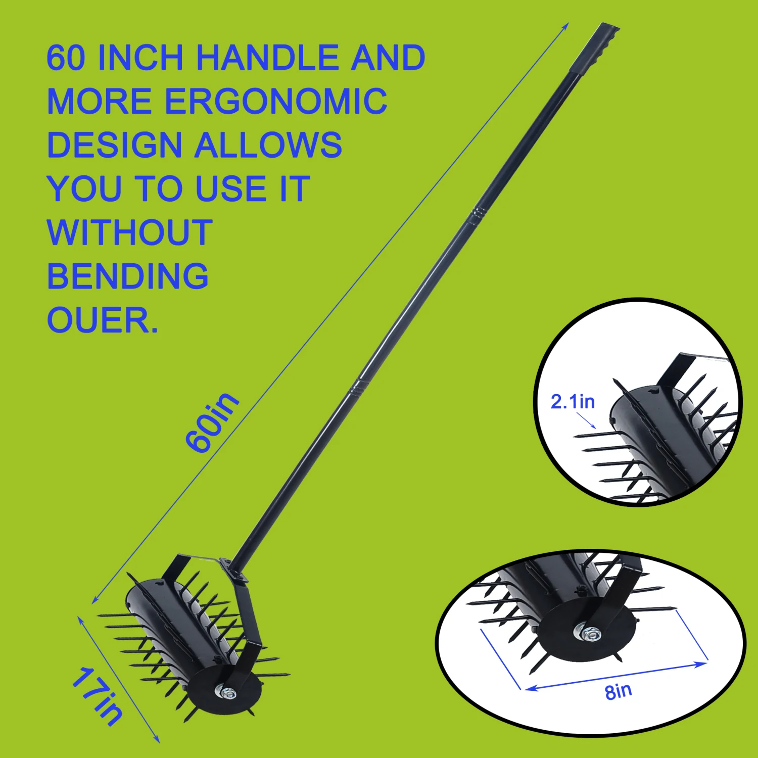 Rolling manual lawn aerator, Home aerator lawn tool pusher, 58-inch handle push lawn aerator for lawns, yards and gardens