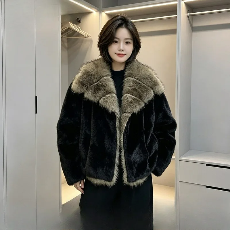 Fur Integrated Autumn and Winter Jacket for Women Loose and Thick Lapel Faux Fur Jacket Fashionable Coat Warm Women's Clothing