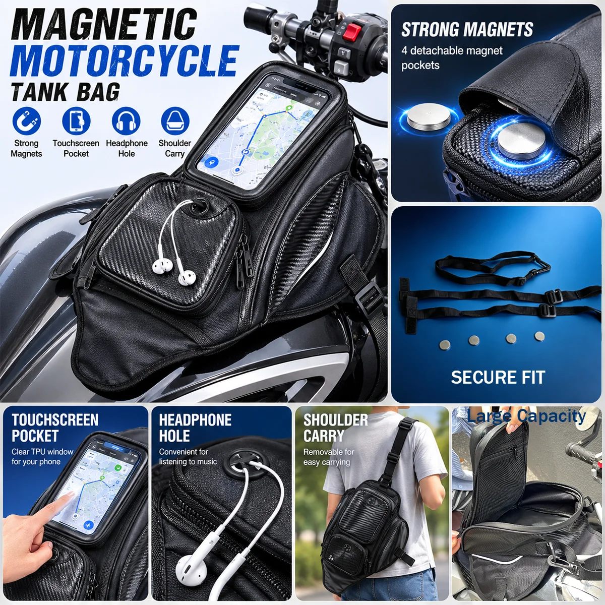 

Magnetic Waterproof Motorcycle Tank Bag New Multifunction Single Shoulder Backpack Saddle Bag Bolsa Tanque Moto