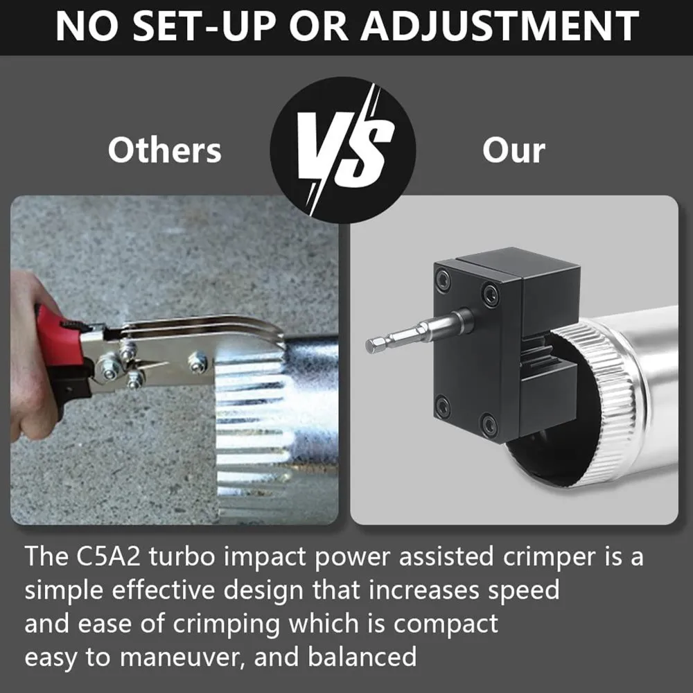 C5A2 Impact Power Assisted Crimper High Speed Steel Duct Swaging Tool Efficiently Crimp Galvanized Round Duct & Black Stove Pipe