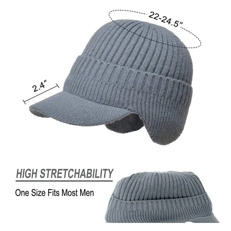 Men\'S Winter Warmer Hat Thick Windproof Beanies Ear Protection Knitted Hat Sun Visor Hat Outdoor Riding Warm Male Baseball Cap