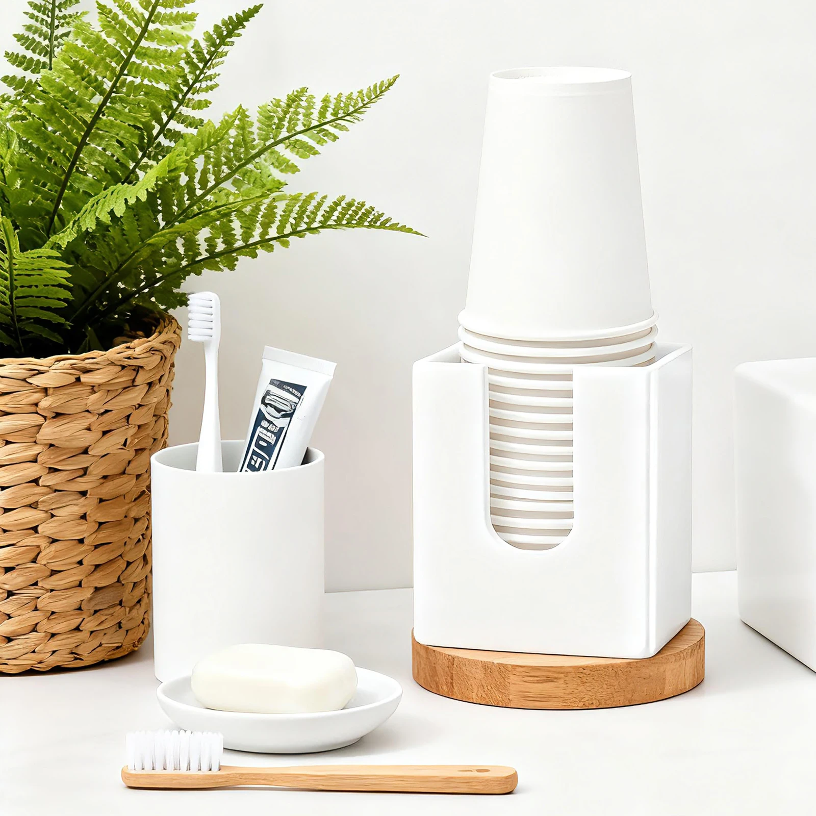 

Ceramic Bathroom Cup Dispenser with U-Shaped Groove Holds 3-4oz Papers Cups for Bathroom Vanity Countertop Kitchen Dining Room