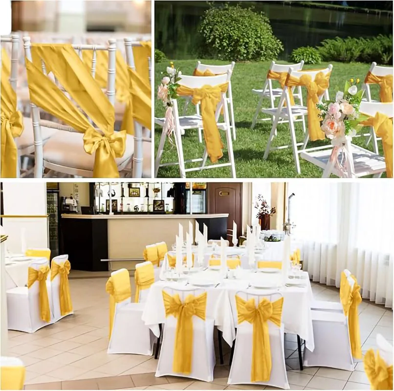 50/10Pcs Chair Sashes Satin Chair Bows Sashes for Wedding Banquet Party Easter Christmas Baby Shower Events Decoration 17x275cm