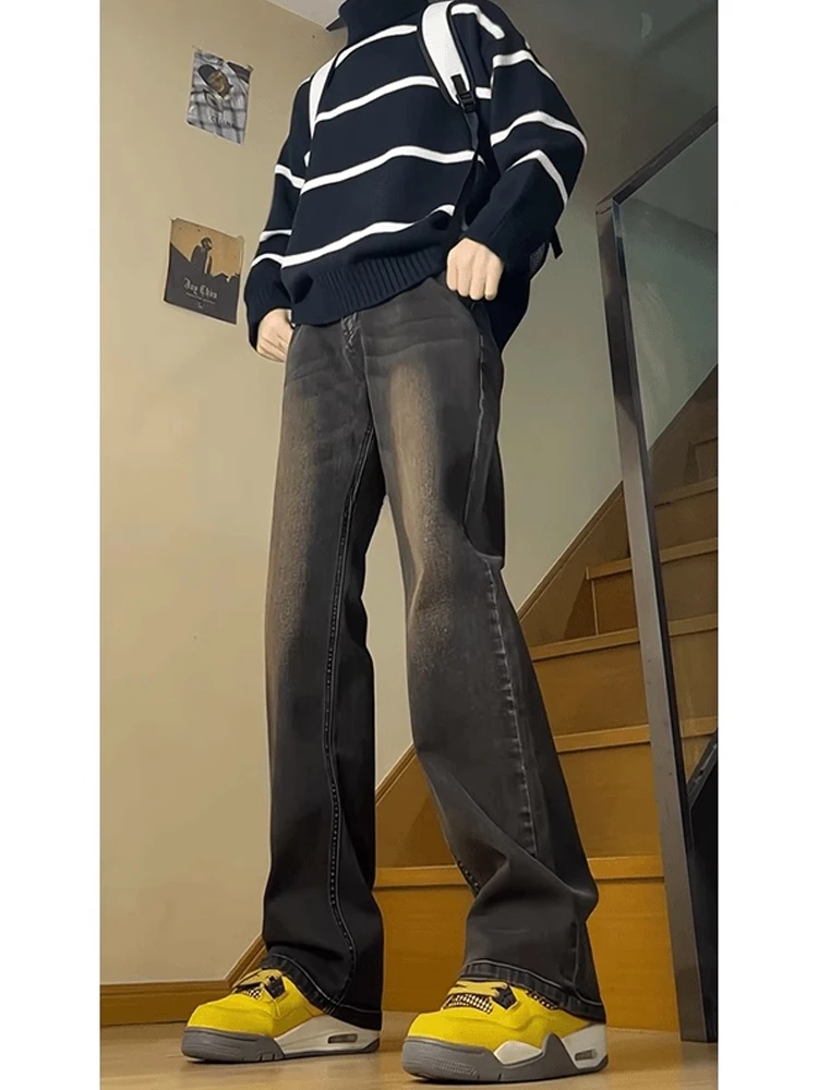 

Винтажные джинсы Waed в стиле рустик, красные, мужские, в американском стиле, с высокой талией, прямые брюки, молодежные, модные, из смесового хлопка и полиэстера