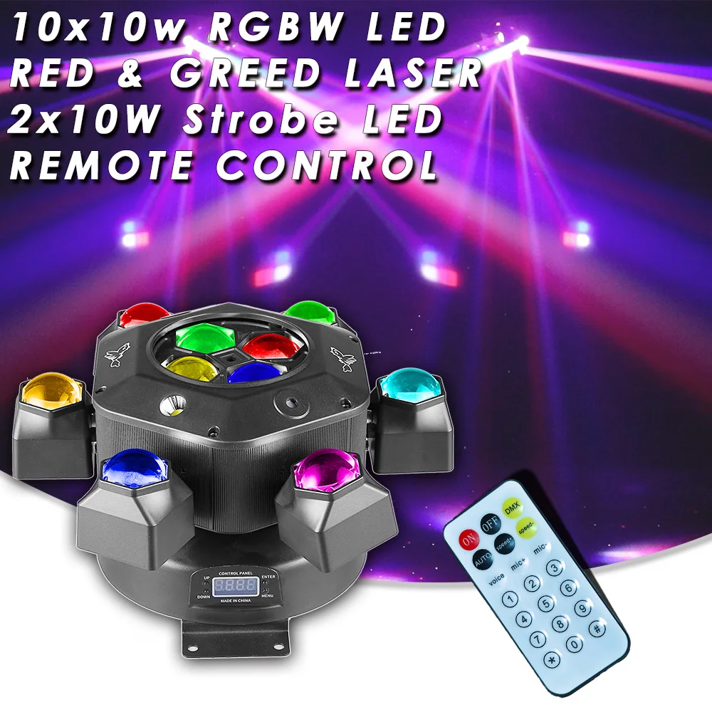 

YUER Эффект дистанционного управления 4 в 1, сценическое освещение, луч, стробоскоп, светодиодный 10x10 Вт, RGBW, движущаяся голова, вечеринка, дискотека, свадьба, рождественская комната