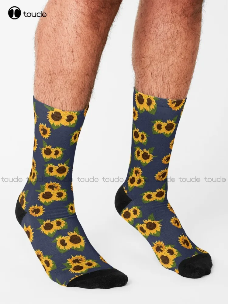 Sunflowers Floral Patterns Sunflowers Socks Novelty Socks For Men Personalized Custom 360° Digital Print Gift Harajuku Colorful