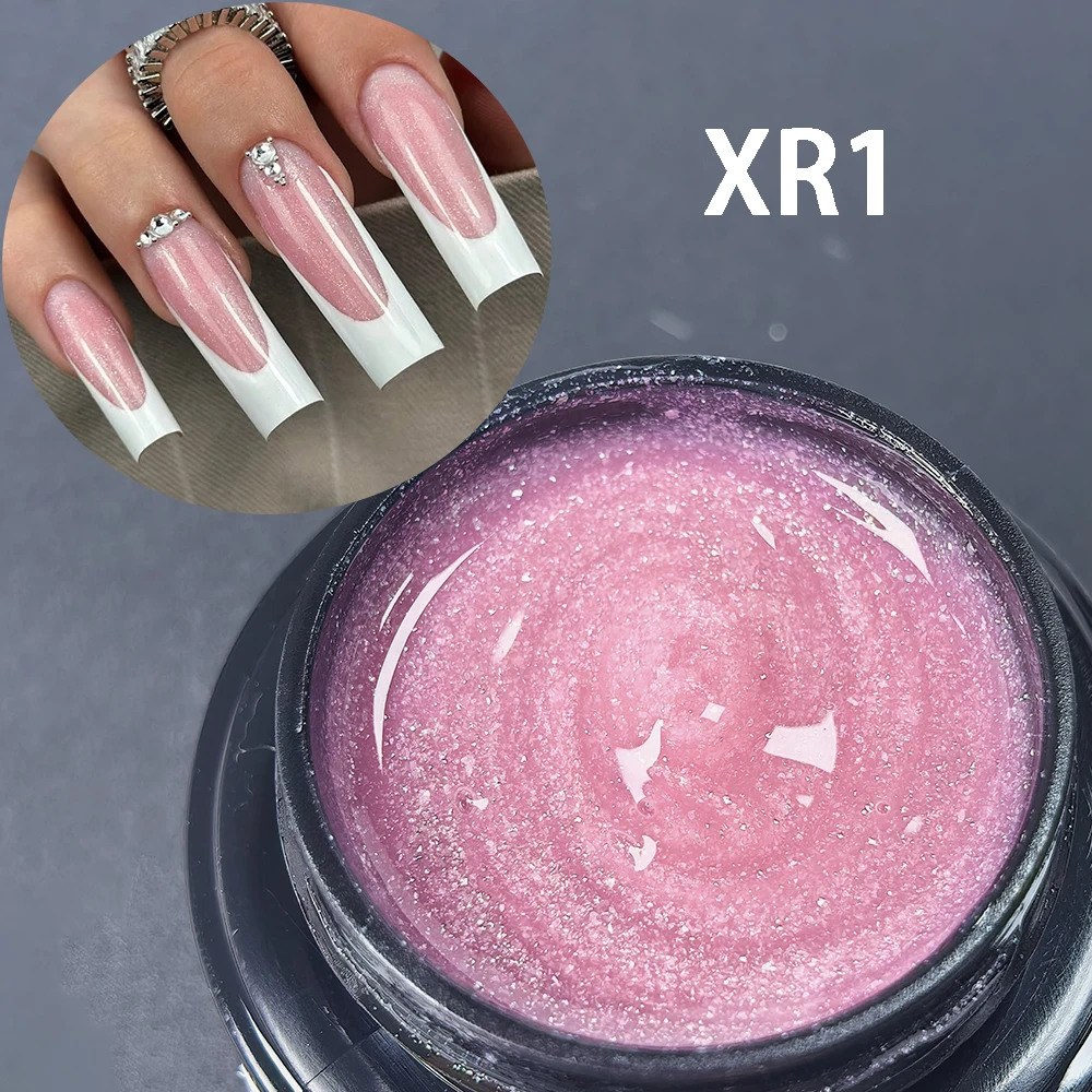 Jillnails Snow Sparkle Builder Nagelgel 100g/50g HEMA- und TPO-frei Schimmernd Glitzernd Rosa Lila Milchig für Nagelverlängerung und Modellierung