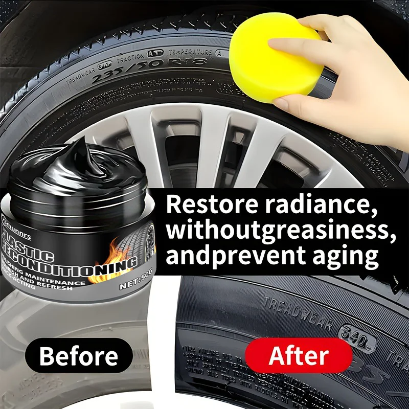 Multi-functional Tire Gloss and Protective Wax - Enhances shine, durability, and resistance to cracking and fading. A black poli