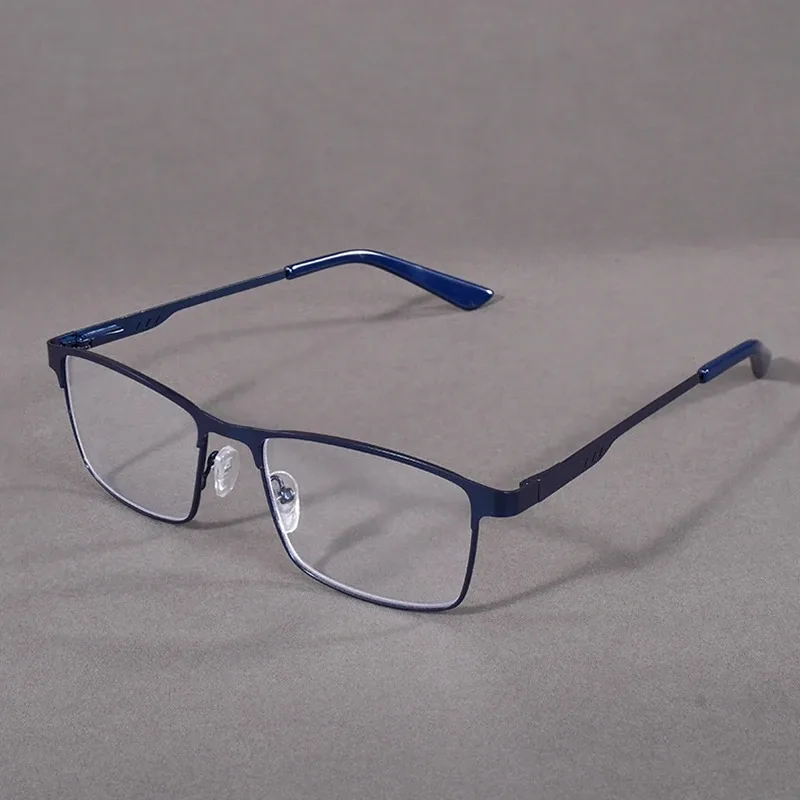 Lesebrille für Herren mit Blaulichtfilter, Metallrahmen, Federscharnier, Presbyopie +0,75-4 Dioptrien Vergrößerungslinse