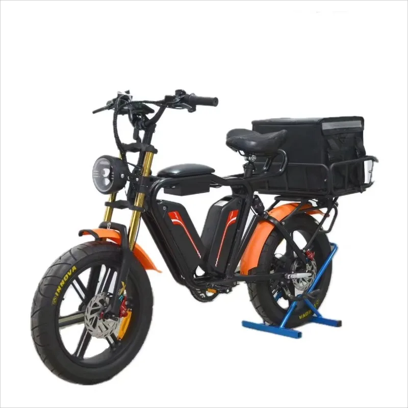 

NEW Fat Tire Takeaway Ebike 48V 1000W 50mph Long Range Dual Lithium Battery Dual Motor Electric Cargo Bike for Food Delivery