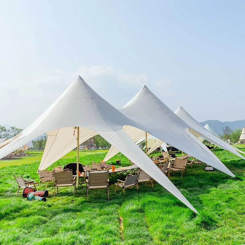 

Палатка с навесом для кемпинга, защита от солнца, 20*8,6*4 м, трехпиковая палатка с навесом, ткань Оксфорд, водонепроницаемая защита от солнца