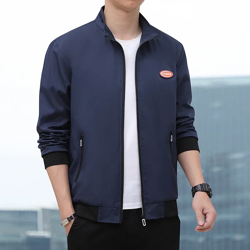 Stand Collar Jackets Mens Long Sleeve Solid Color Icon Casual Zip-up Jackets Man Daily Club Vintage Clothing