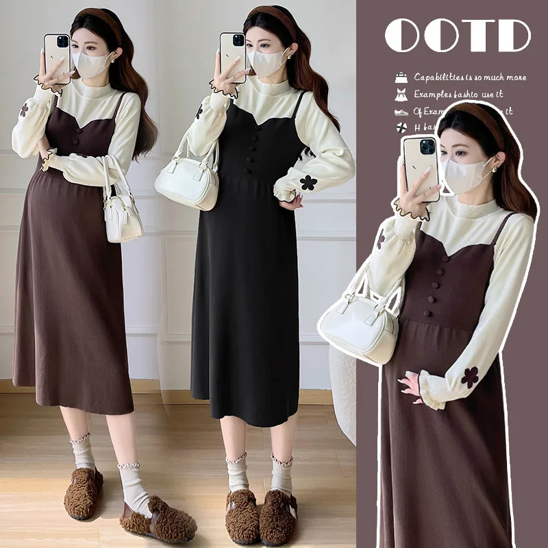 abito-premaman-autunno-e-inverno-girocollo-a-line-manica-lunga-color-block-elegante-stampato-abito-in-maglia-spessa-in-due-pezzi