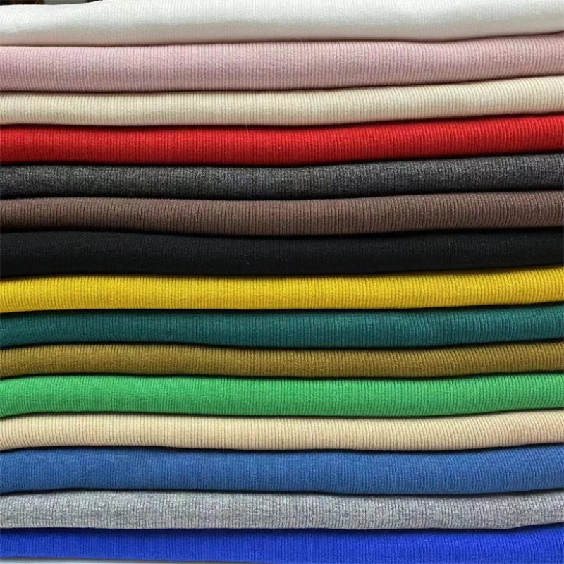 Knitted Cotton Fabric Solid Color Rib Base Shirt Short Sleeved Dress Design Cloth for Apparel Sewing By Meter Diy Material