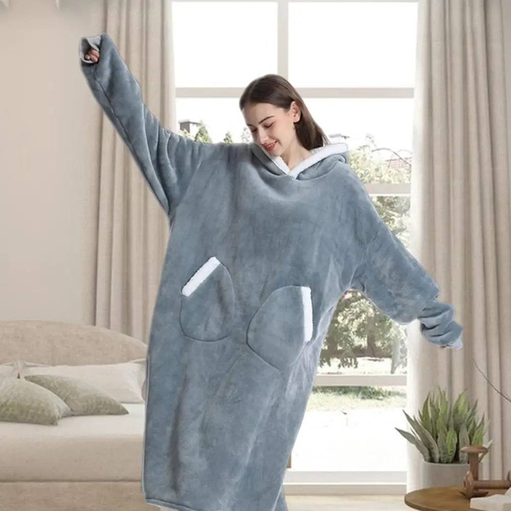 Oversized Wearable Blanket Oversized Blanket Adult Wearable Hoodie Sweatshirt Cuddly Blanket Winter Indoor Clothing with Sleeves