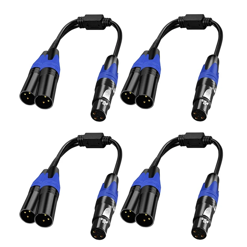 

AT29-XLR Splitter Cable, 1 XLR Female To 2 XLR Male Y Cable Balanced Microphone Splitter Cord Audio Adaptor 4Pack