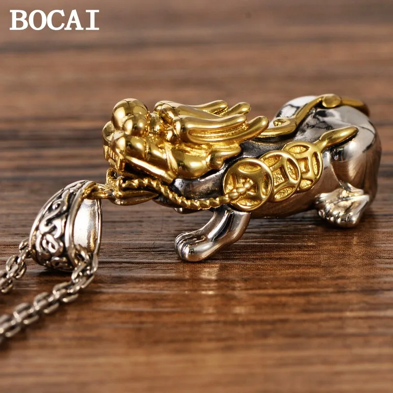 BOCAI New S925 Sterling Silver Vintage Fashionable Personalized Agile Pixiu Pendant Men and Women Gift