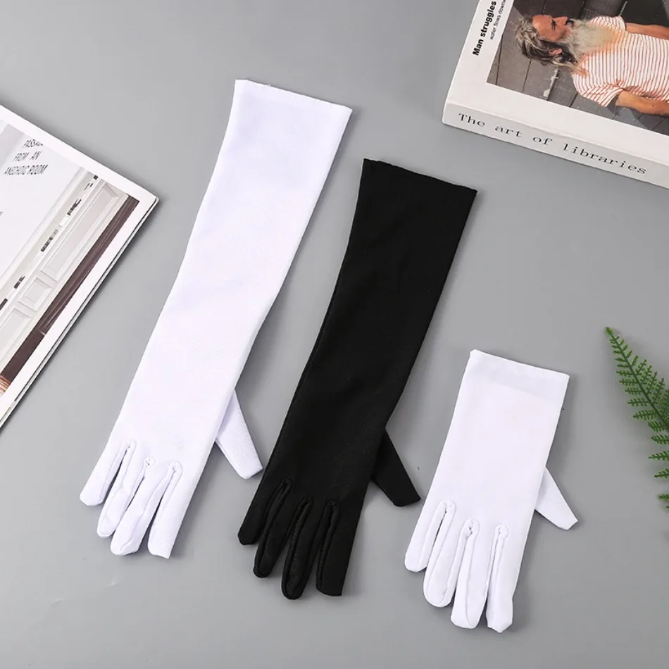 

Белые перчатки для девочек, детские, летние, тонкие, эластичные, для выступлений, свадебные, с разрезом на пальцах, для церемоний