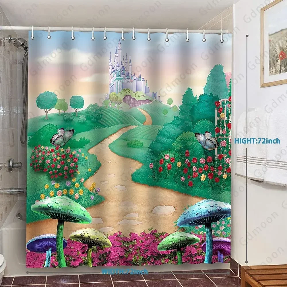 Wonderland Forest By Ho Me Lili Shower Curtain Fairy Tale Castle Psychedelic Mushroom Spring Garden Grass Colorful Bathroom Sets