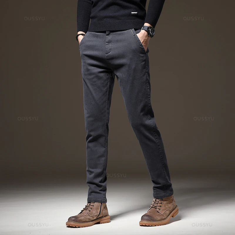 Brand Clothing New Autumn Winter Cotton Casual Pants Men Thick Elastic Waist Coffee Twill Brand Work Slim Cargo Trousers Male 38