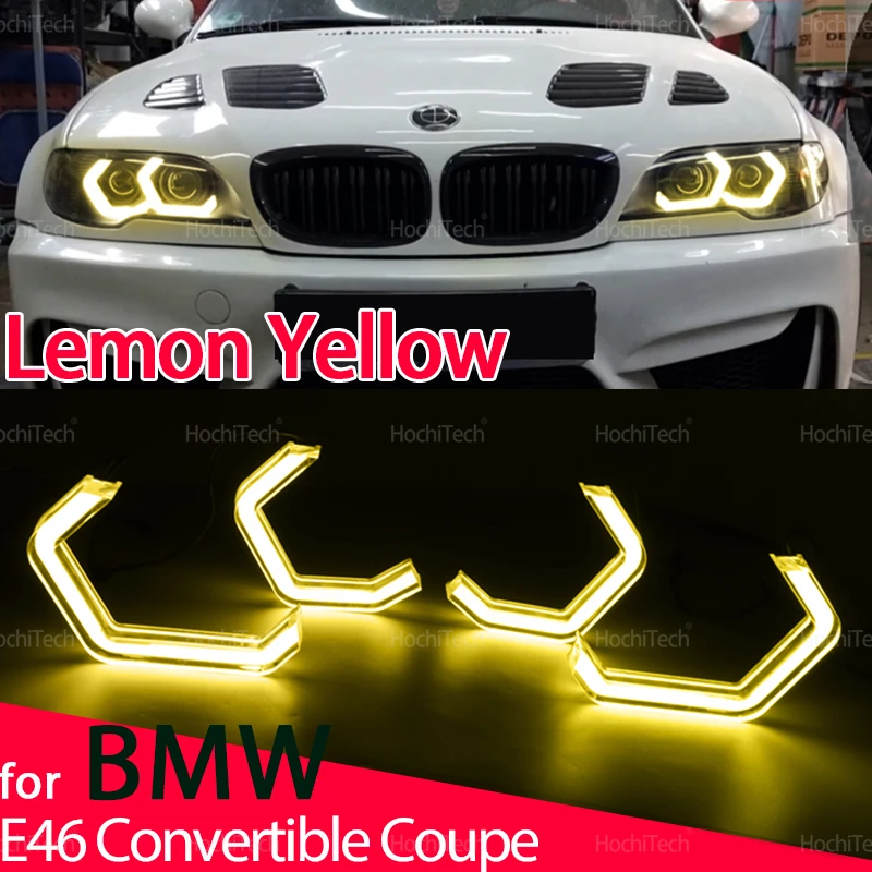

4pcs Lemon Yellow CSL Style LED Angel Eyes for BMW E46 325ci 330ci Convertible Coupe 2004 2005 2006 M4 Style Day Lights Parts
