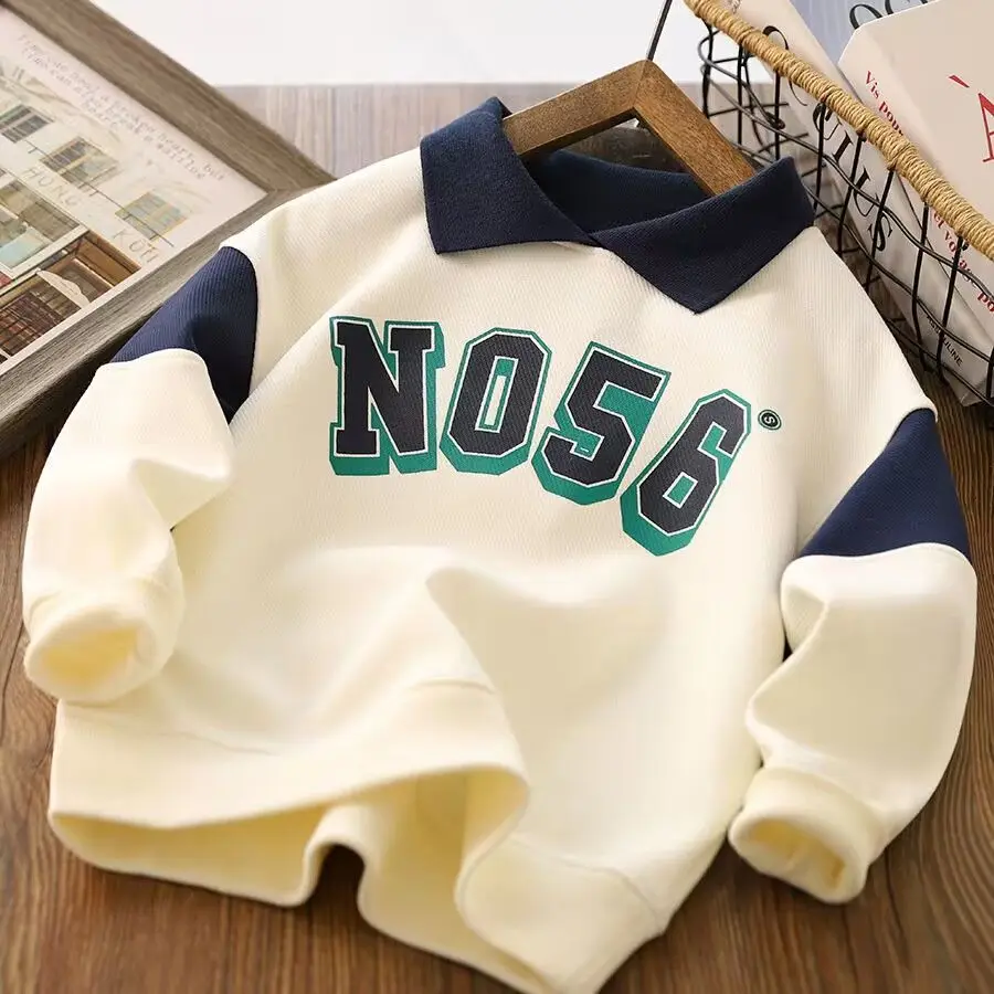 

Children's Sweater Lapel Polo Shirt Spring Clothing Top Boys Cartoon Long Sleeve Bottoming Pullover Middle and Big Children