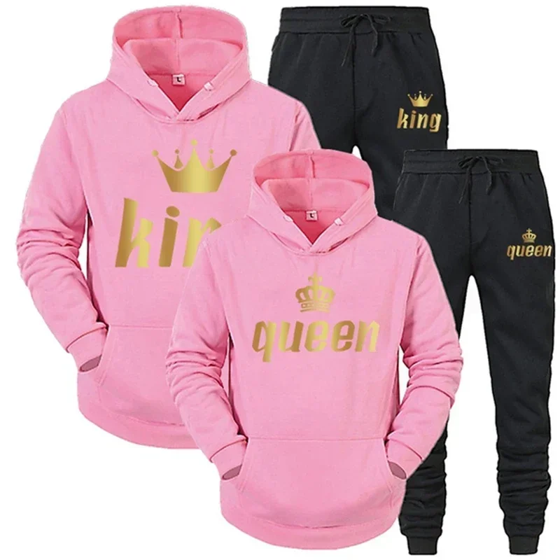 König und Königin Paar-Outfit Hoodie und Jogginghose Hochwertige Herren- und Damen-Freizeitkleidung Sport Jogginganzug King Queen Trainingsanzug – Detail 6