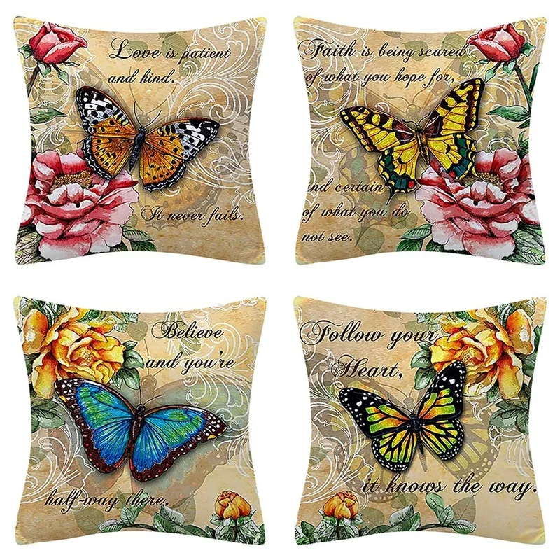 

European Vintage Pillow Cover Butterfly Printed Cushion Cover Home Office Decorative Pillow Case cojines decorativos para sofá