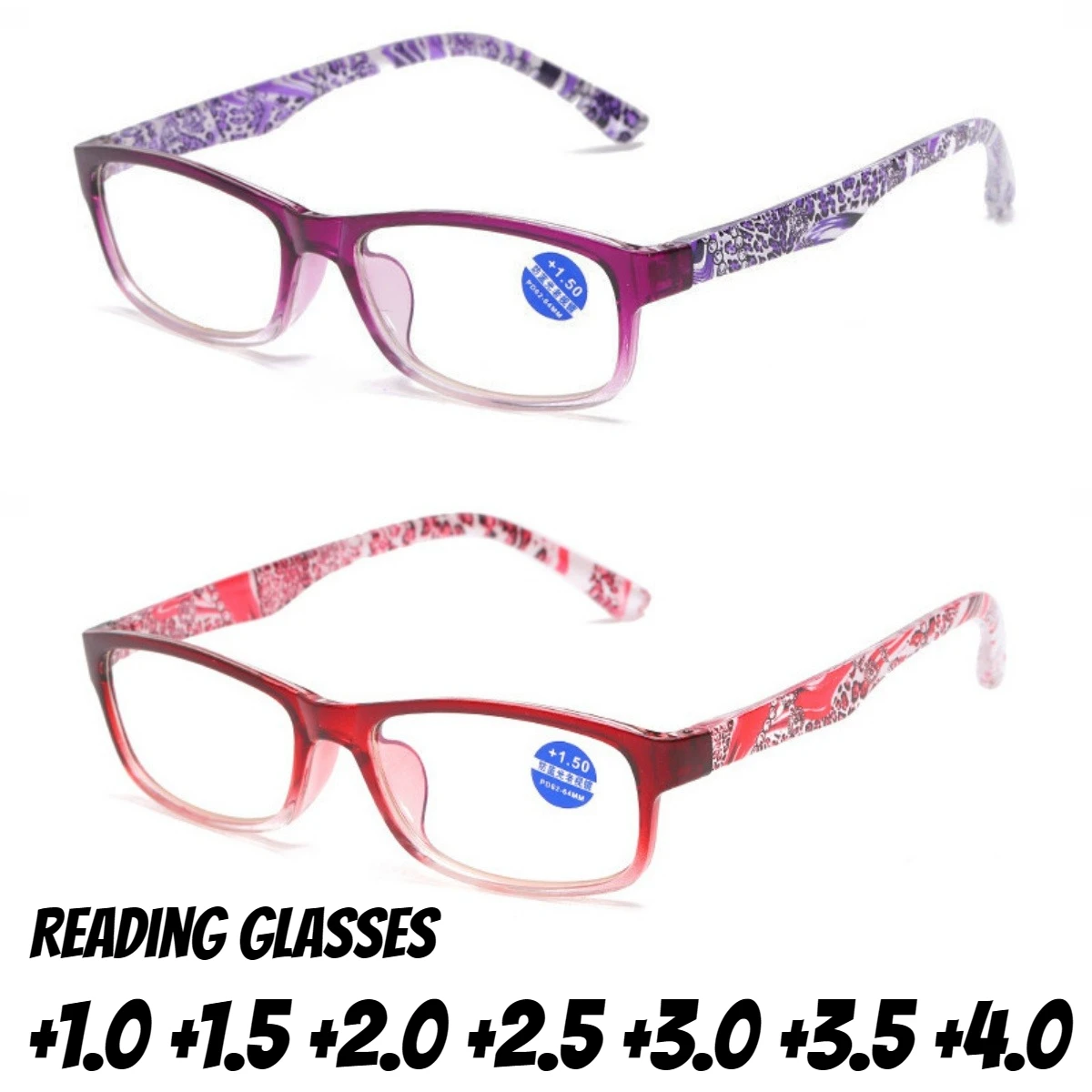 

Women's Classic Fashion Square Full Frame Reading Glasses Women's Fashion Floral Frame HD Anti Blue Light Presbyopia Glasses