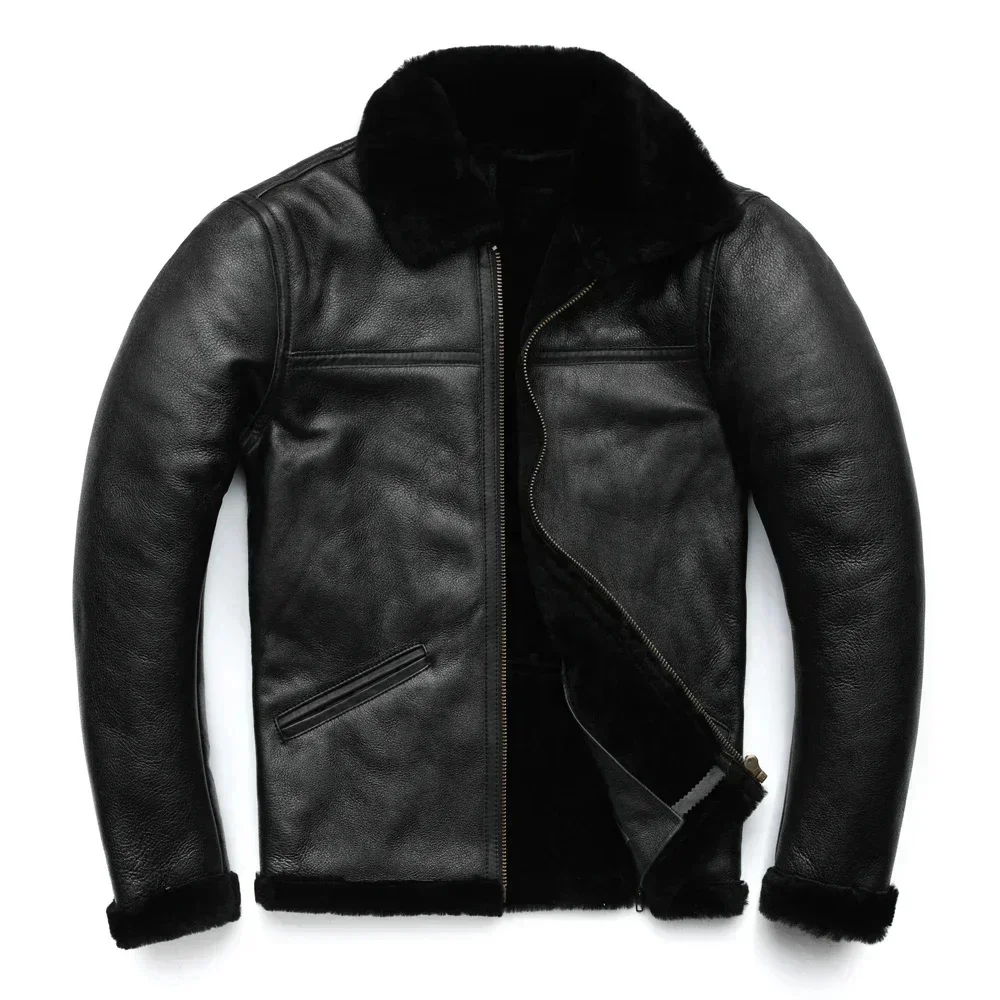 Black Real Sheepskin Coat Natural Fur Shearling Jacket Men Leather Winter Clothes дубленка