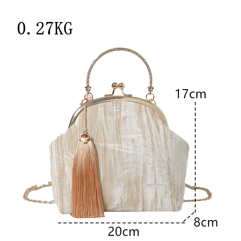 New Retro Evening Bag Women Handbags Vintage Designer  Chain Tassels Shoulder Bags Lock Shell Clip Crossbody Bag Female Purse