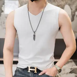 Spring Summer New Versatile Elastic Slim Solid Jacquard Vest Men V-neck Patchwork Youth Trend Casual Simple Sleeveless Top 2024