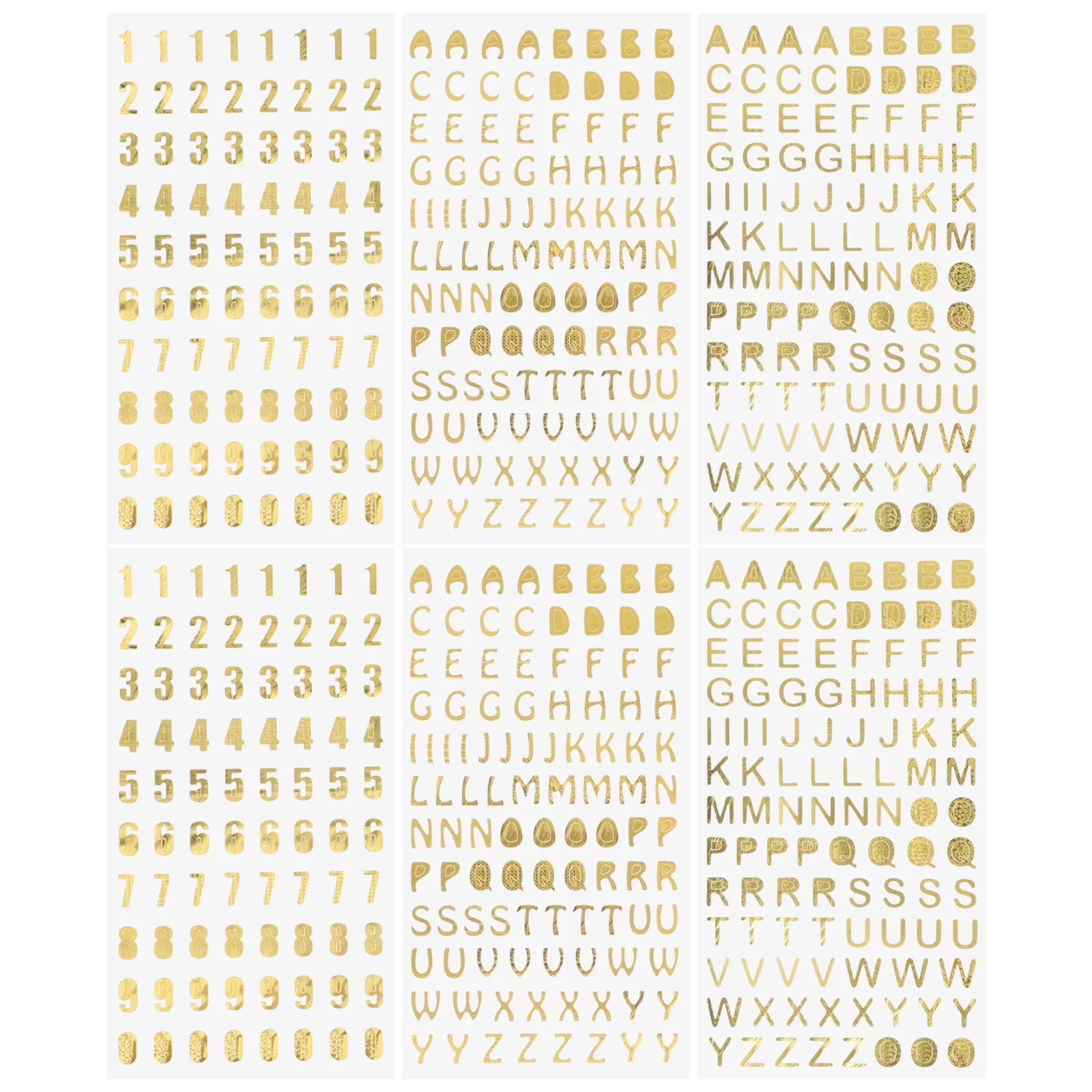 

6 Sheets Gold Stamping Alphabet Number Stickers DIY Scrapbook Decals Planner Accessories Journal Stickers Handiwork