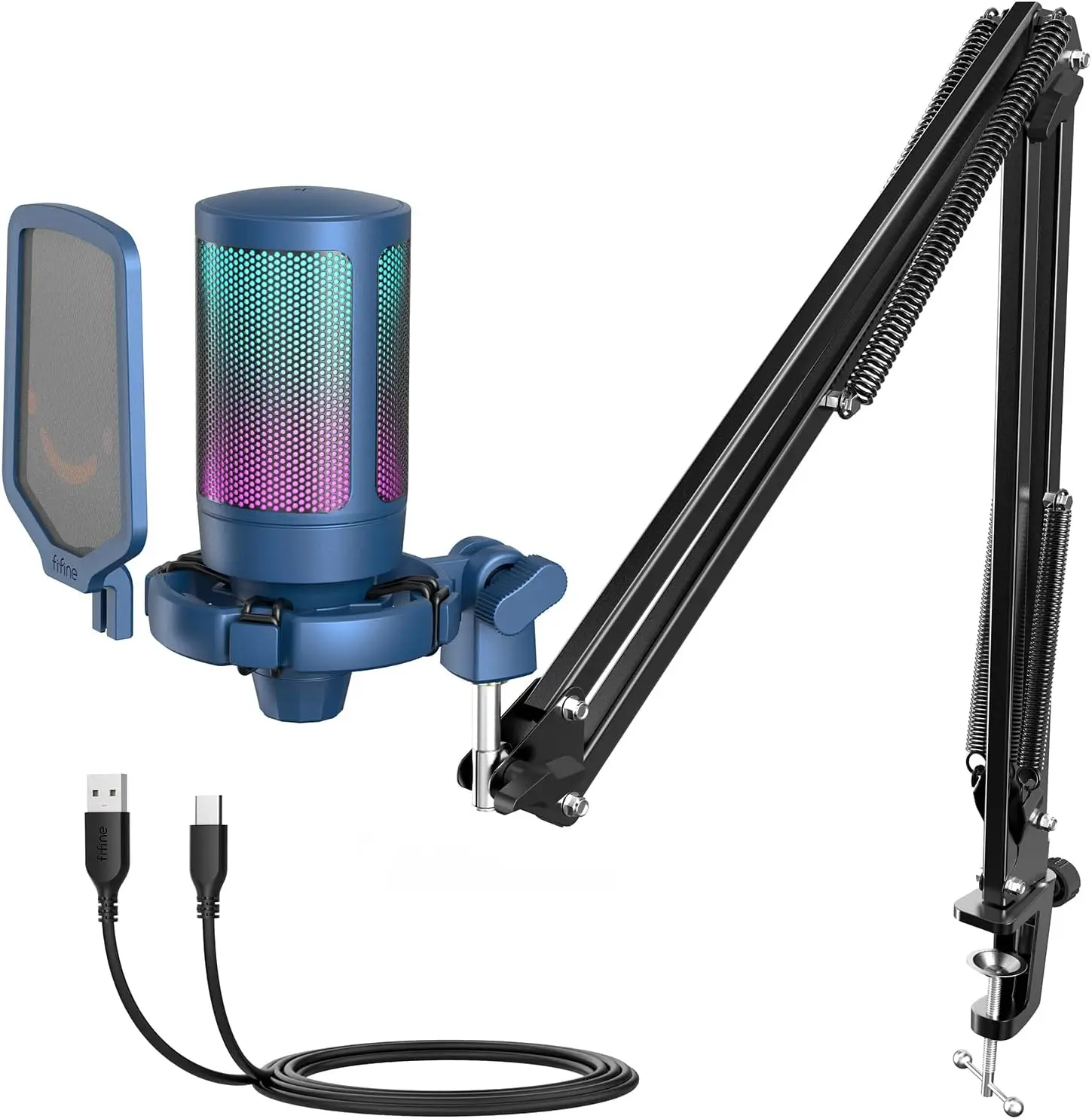 

Игровой USB-микрофонный комплект с RGB-подсветкой и держателем для стриминга, записи, подкастов на ПК/Mac/ноутбуке