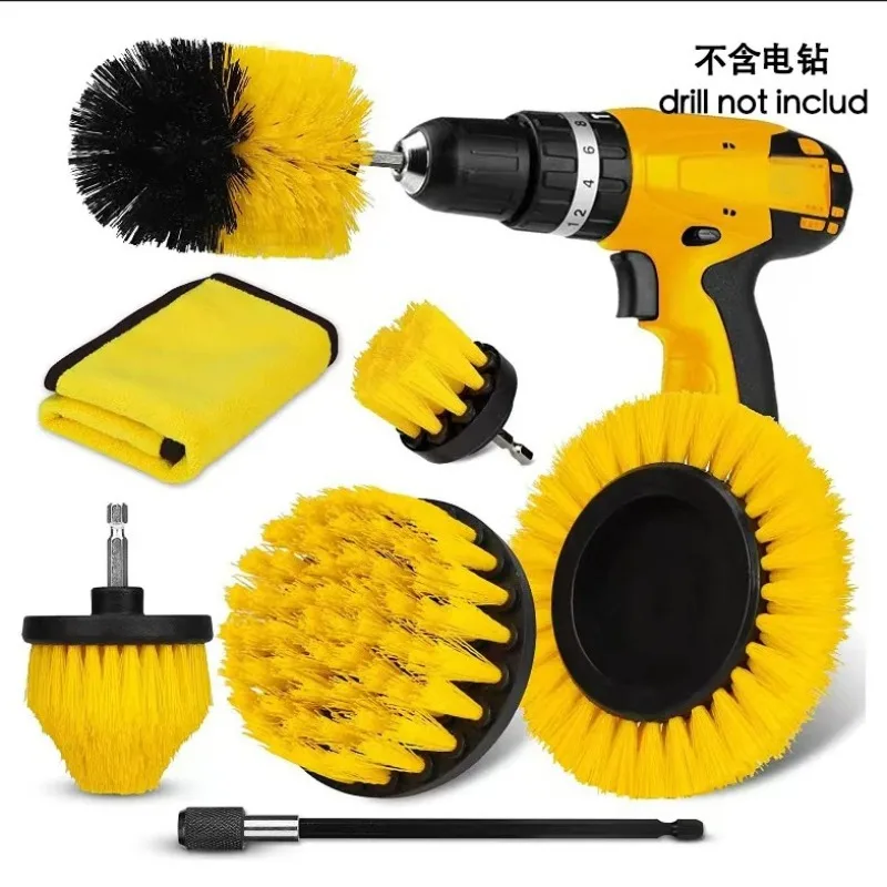 7-Piece Drill Brush Attachment Set, Cleaning Brush Tool Kit With Extension Pole