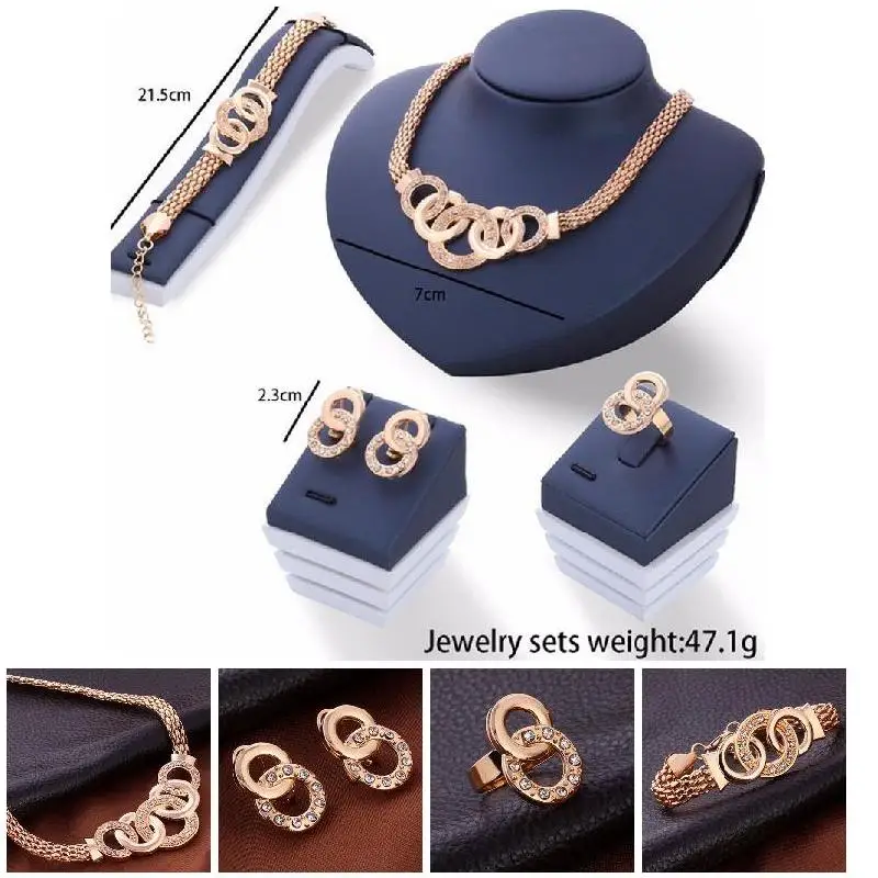 Fashion Women Necklace Bracelet Earrings Ring Set Bridal Wedding Jewelry Set Gifts