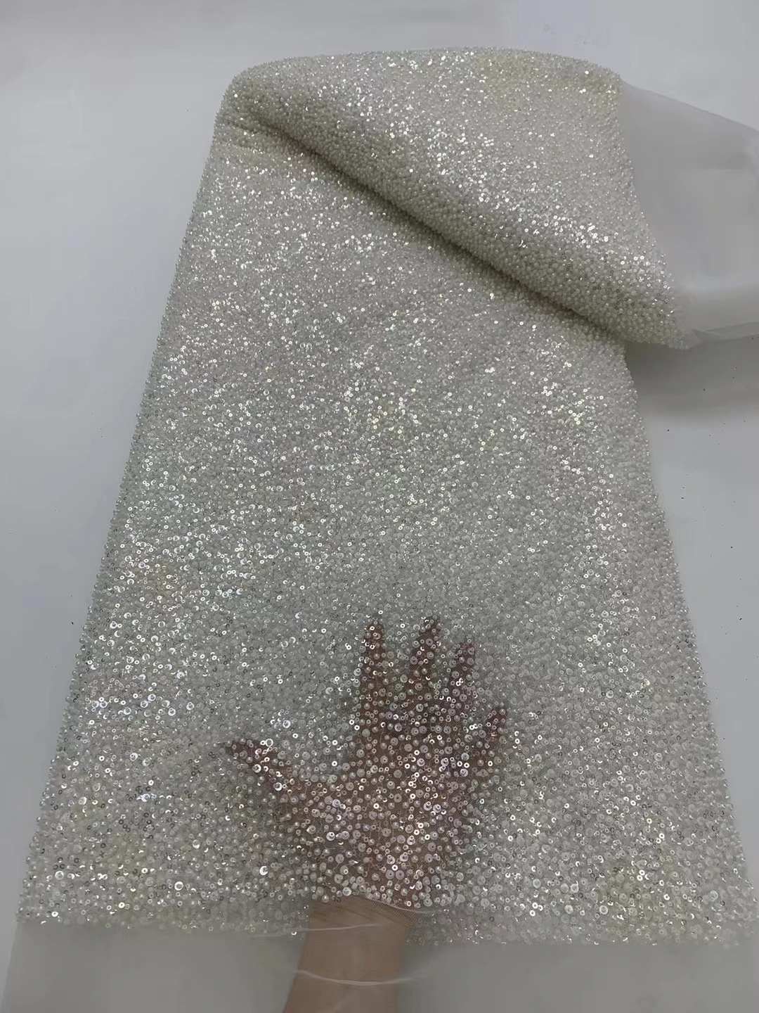 5 Yards High-end Heavy Beaded Fabric 2024 Latest African Luxury French Sequins Groom Embroidery Lace Fabric For Dresses Sewing X