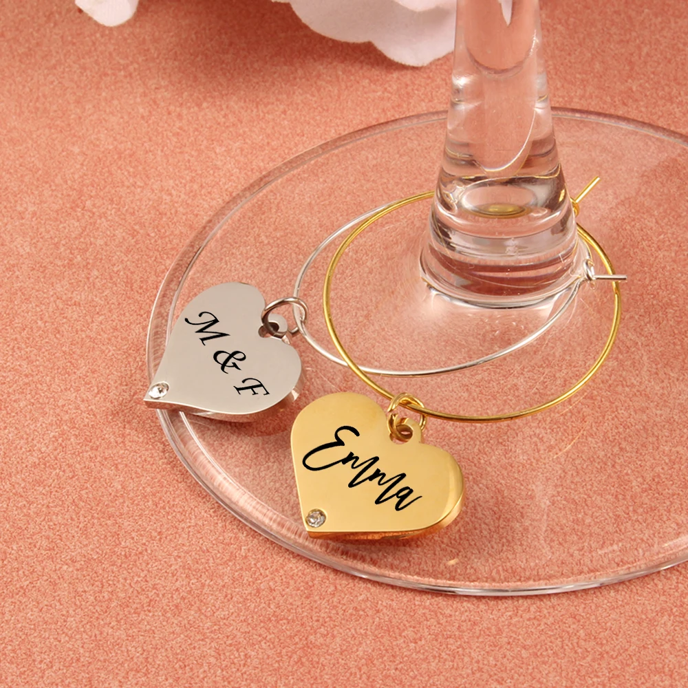 Personalized Wine Glass Charms Wedding Drink Tags Custom Name Charms Bridal Shower Decor Party Favor Engraved Stainless Steel