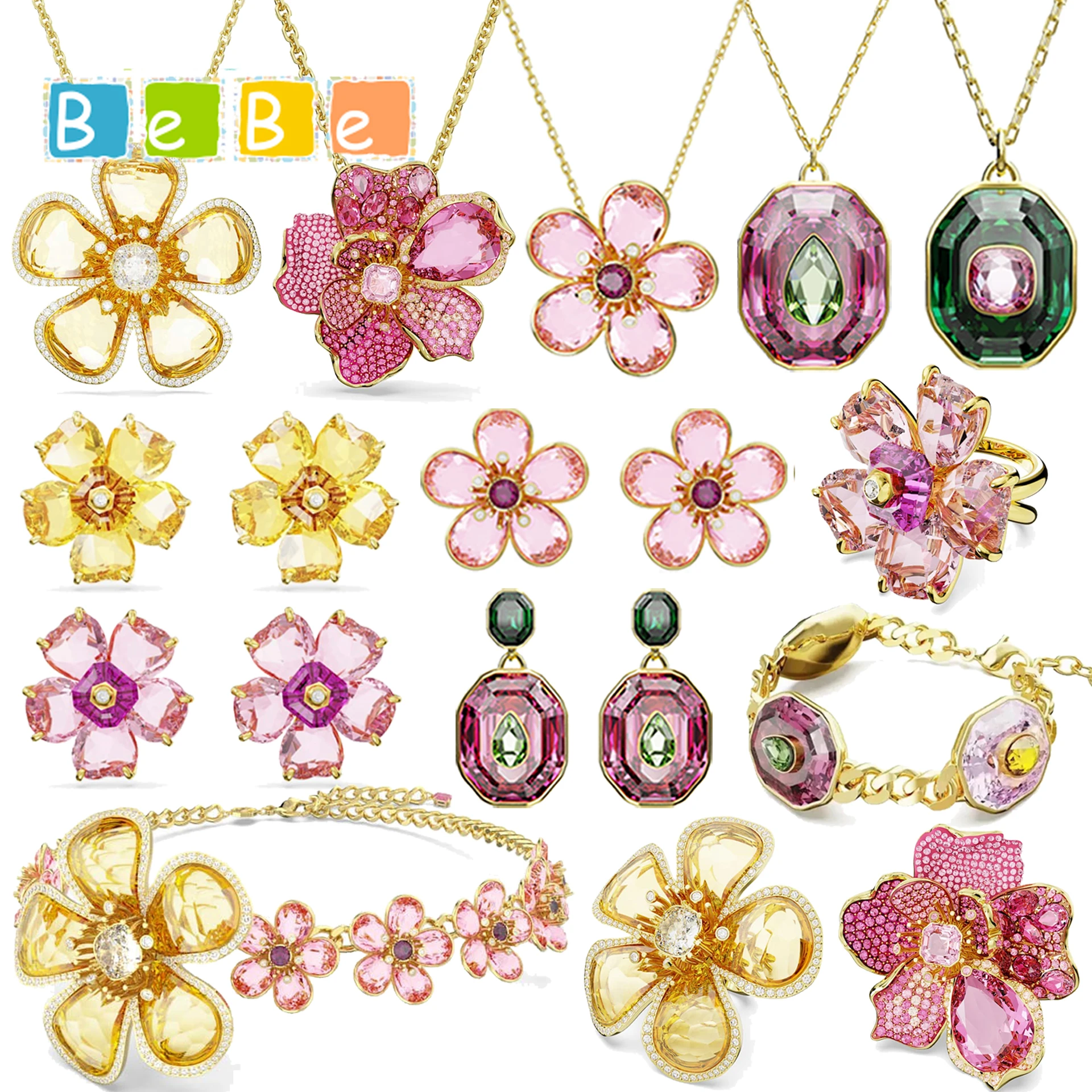 

Nouveauté 2026 : Parures de bijoux de fête de haute qualité, avec breloques fleur jaune et goutte d'eau rose,