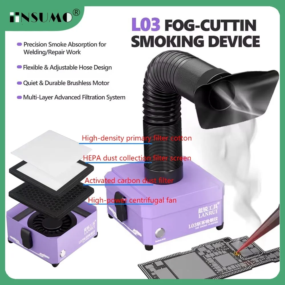 

Lanrui L03 Smoke Extractor with Three-Layer Filtration for Macbook Laptop Motherboard PCB IC Welding Smoke Extractor Tool