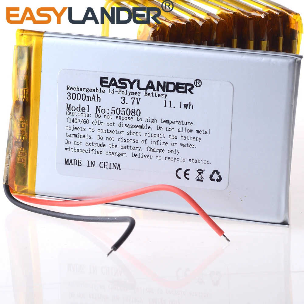 Alambres de silicona 505080   CE+Rohs 3.7V 3000mAh Baterías Lipo de batería de iones de litio recargables de polímero de litio