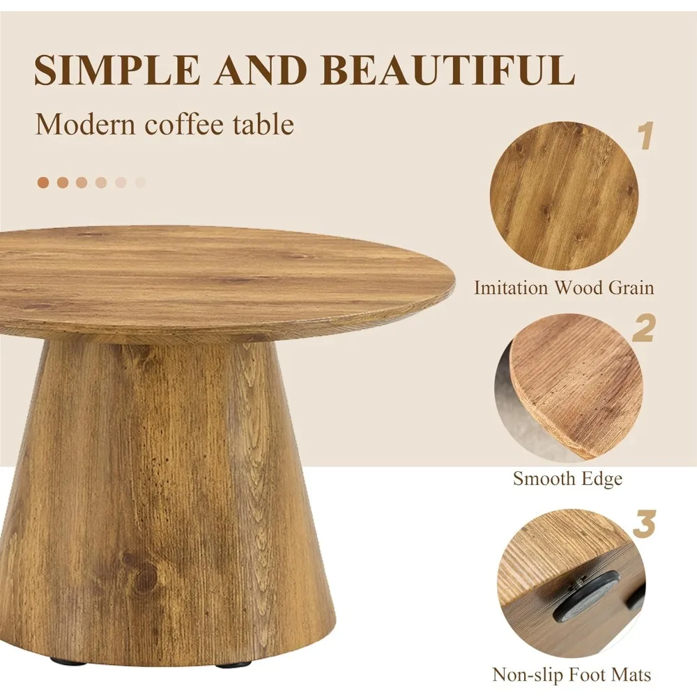 طاولة قهوة مستديرة صغيرة مقاس 25.6 بوصة، طاولات قهوة حديثة من الخشب في منتصف القرن مع قاعدة بقاعدة، طاولة مركزية على شكل دائرة موفرة للمساحة لـ L